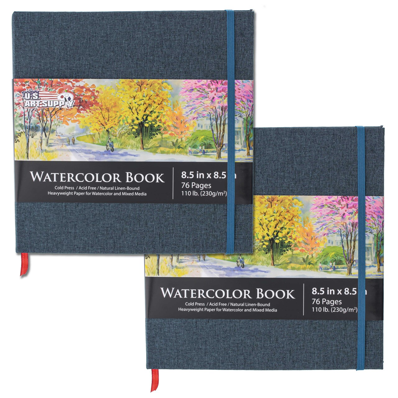 8.5" x 8.5" Watercolor Book (2 Pack, 76 Sheets Each) - 110lb (230 GSM) Linen-Bound Hardcover Artist Paper Pads - Acid-Free Cold-Pressed Watercolor Paper Pad Mixed Media